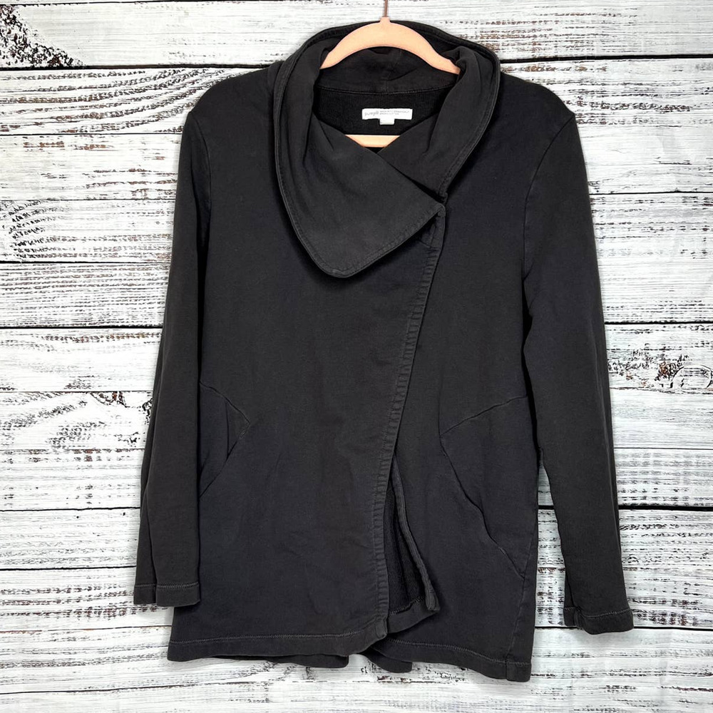 J. Jill Button Over Long Sleeve Cardigan Sweater Dark Grey Med